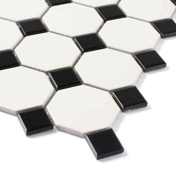 Modern octagonal mosaic tiles black and white wood floor design for bathroom kitchen cafe wall decoration factory direct sale 