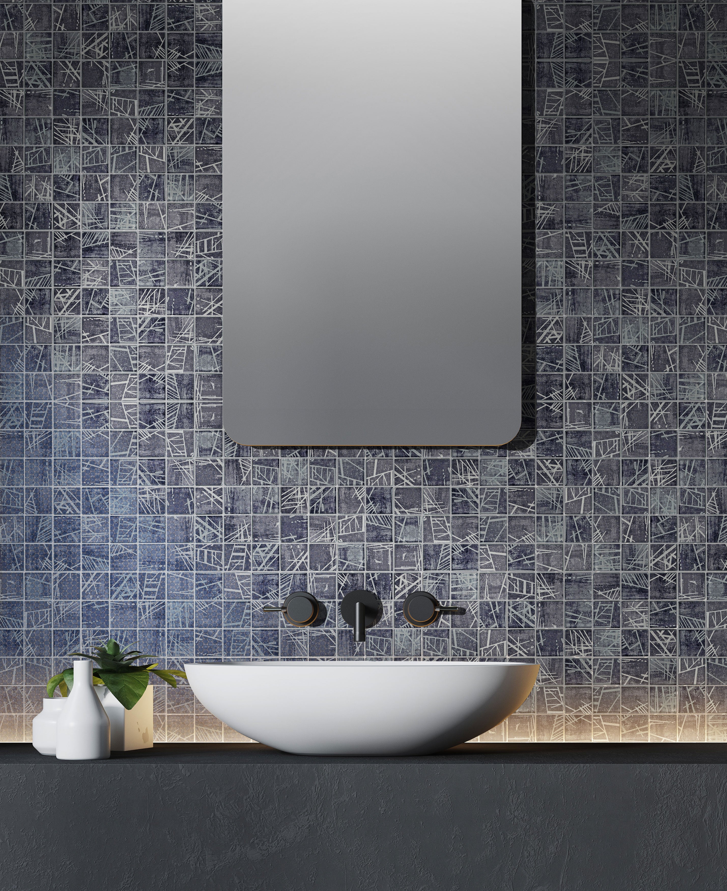 48x48x8mm Inkjet Concrete Colored Glass Mosaic Tiles 