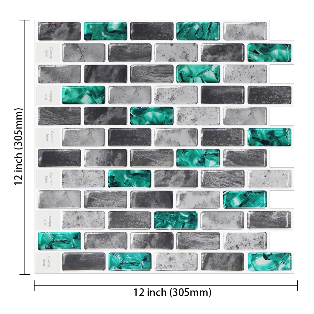 Premium 12x12 inch Kicthen Bathroom Backsplash Wall Stickers Self adhesive vinyl wallpaper shell and stick 3D Metro effect tiles