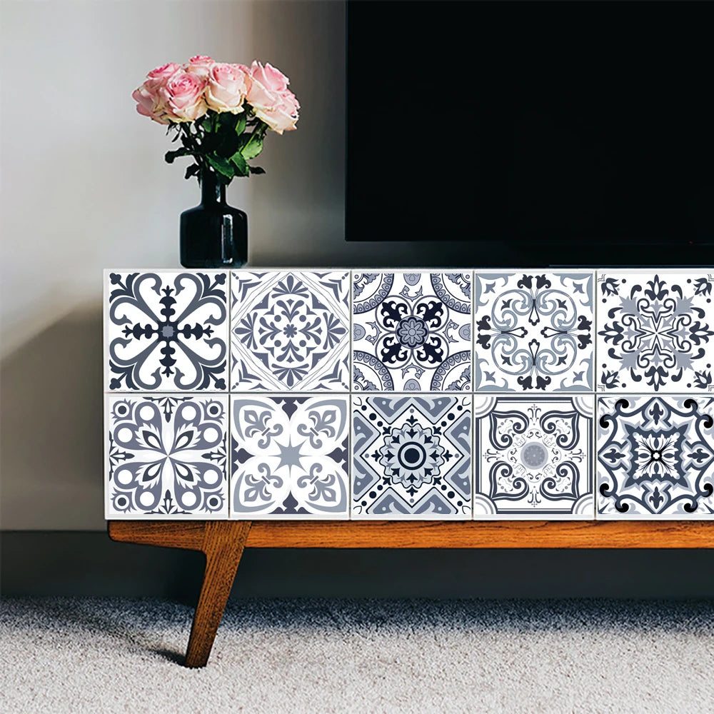 10 Pieces PVC Blue Gray Brick Wall Stickers