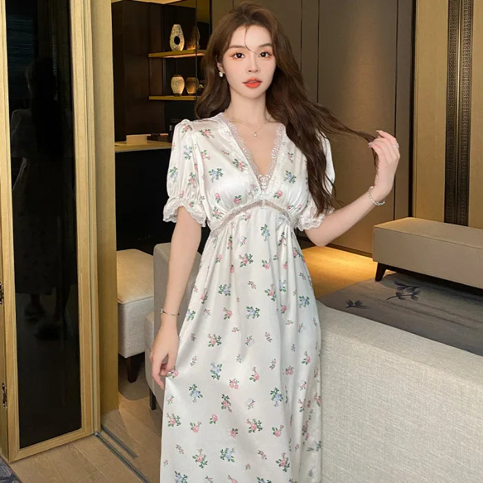 SAMWESTART Sweet and Cool Floral Summer Silk Nightgown