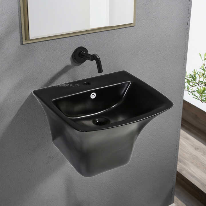 Best Selling Ceramic Wall Mounted Wash Basin Sanitary Ceramic Half Pedestal Wash Basin Black Wall Mounted Wash Basin 