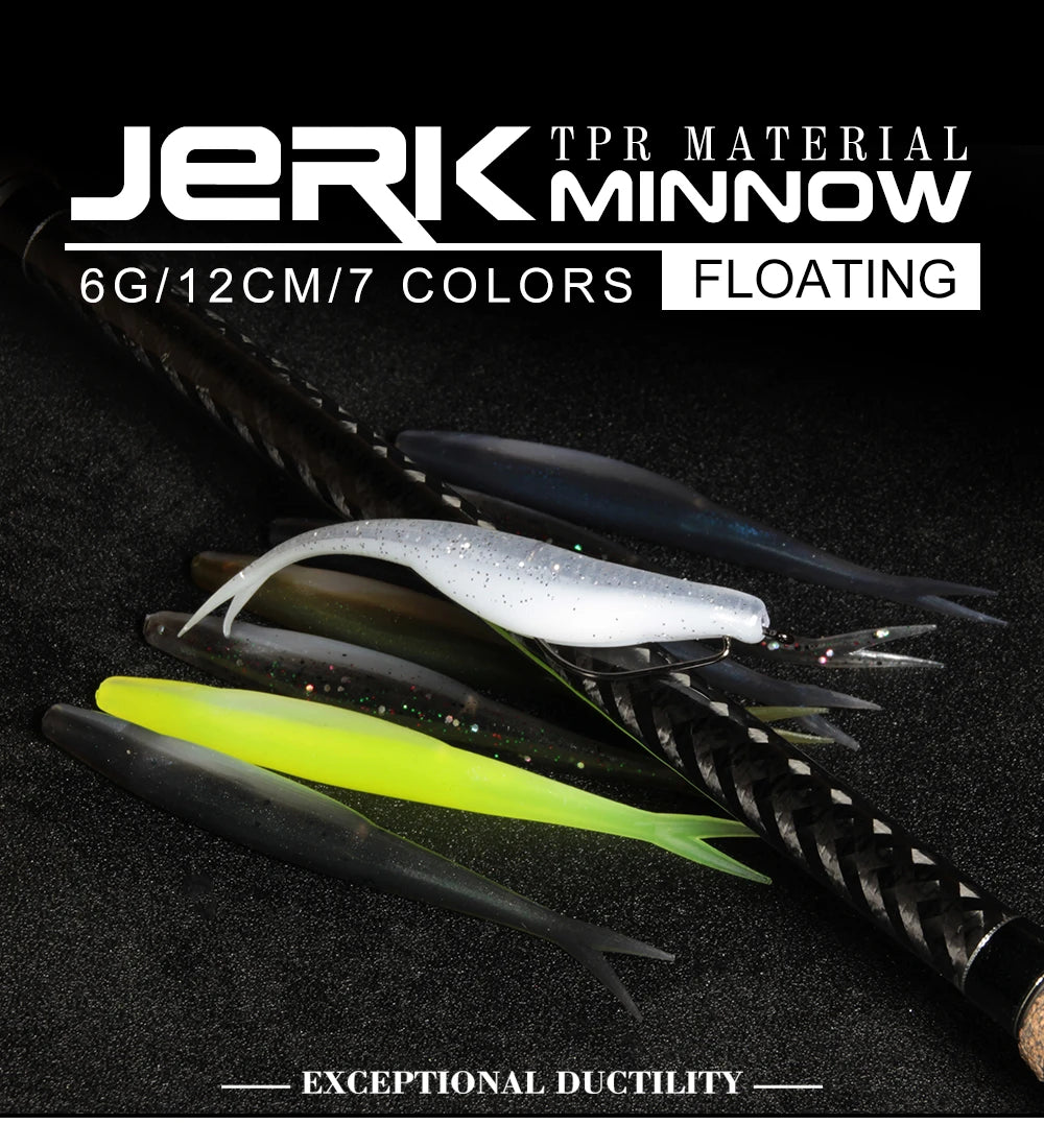 Rosewood Jerk Shad TPR Floating Soft Bait Fishing Lure Drop Shot Jerk Bait Minnow Use Jighead For Sea Fishing Perch Zander Bass