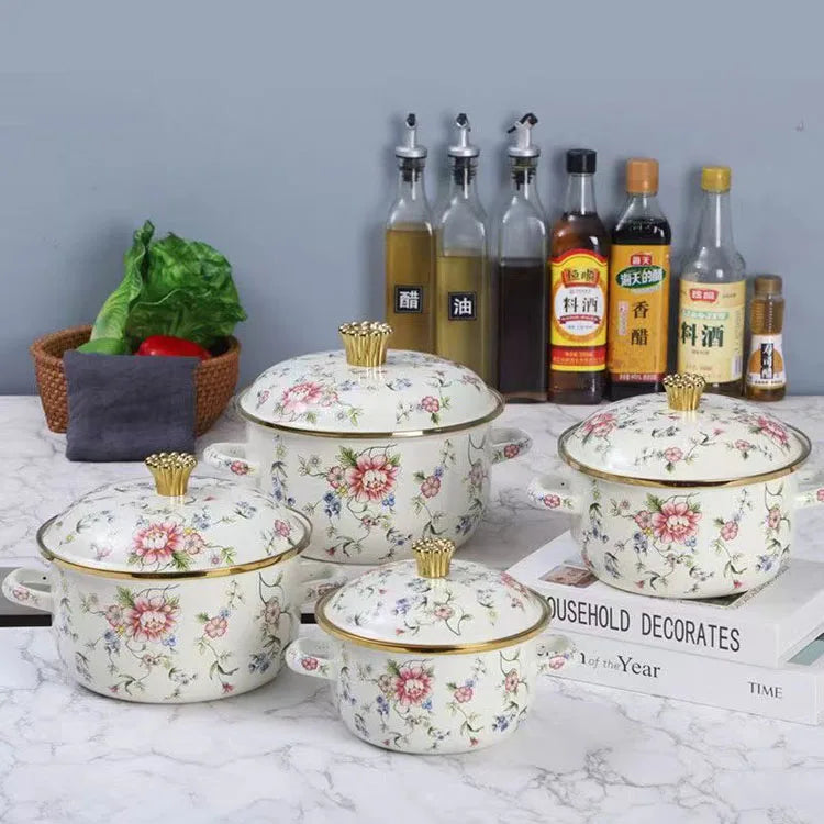 Set of 4 High-Quality Enamel Pots - For Family Kitchens