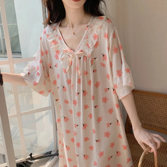 2025 Summer Floral Pajamas Set Cotton Women Big Size Cool