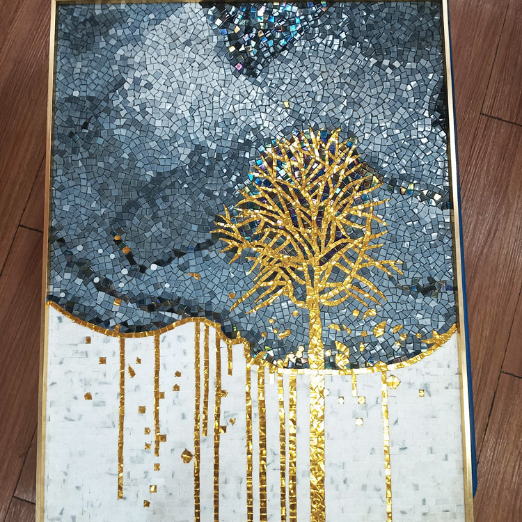 Ceramic mosaic art with tree motifs 