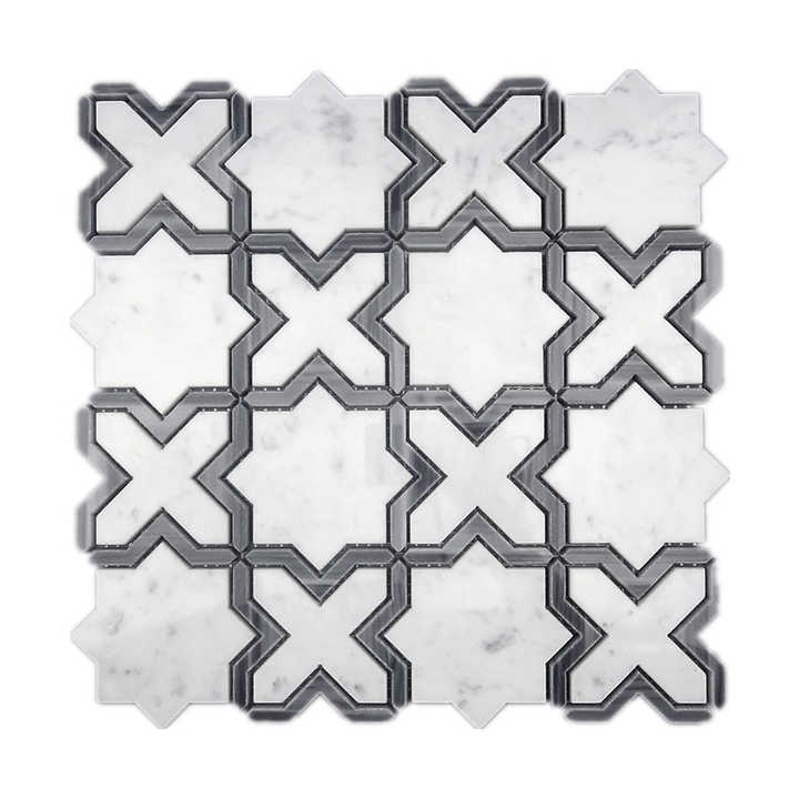 White floral kitchen wall and floor mosaic 