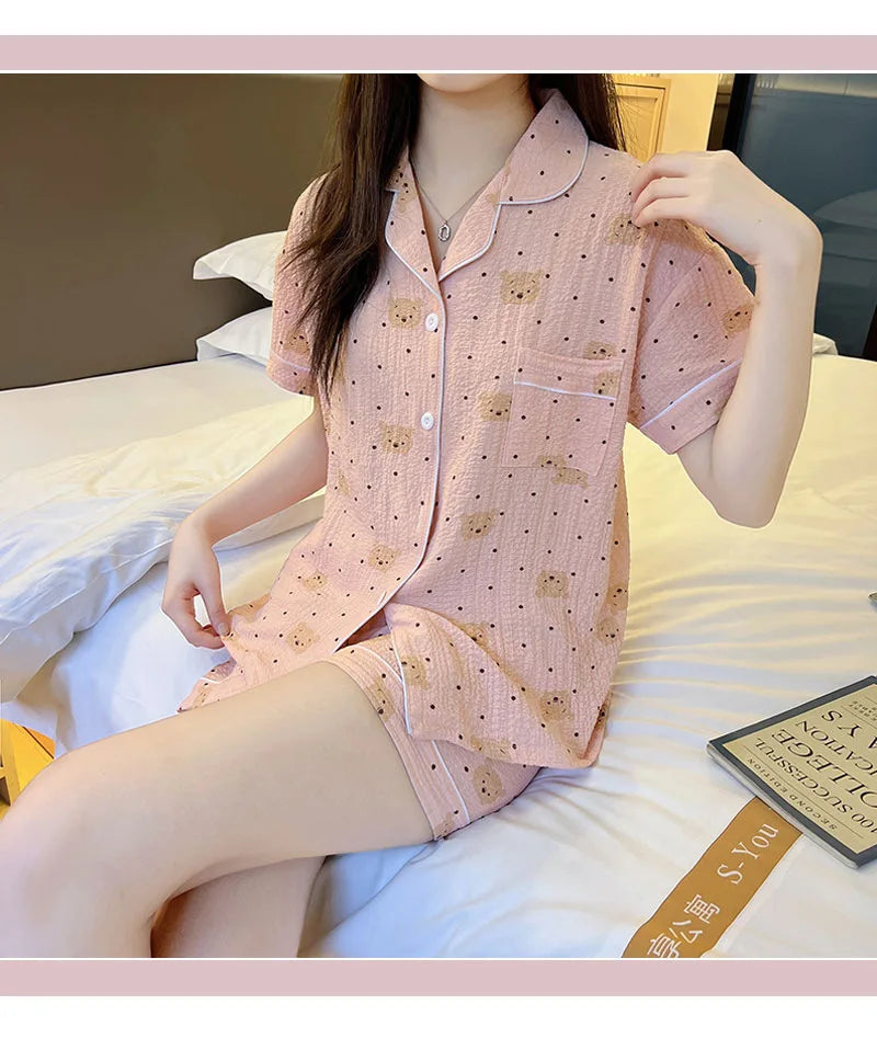 SAMWE Cute Summer Cotton Bubble Pajamas for Women