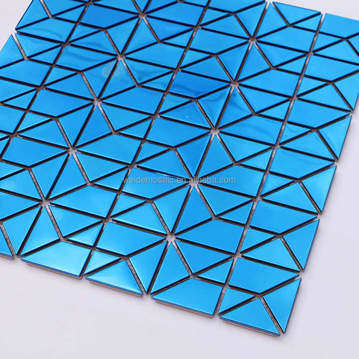 3D Blue Stainless Steel Tiles Wall Mirror