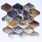 Modern hexagon metal mosaic tiles bathroom kitchen living room wall decoration graphic solution design stretch 
