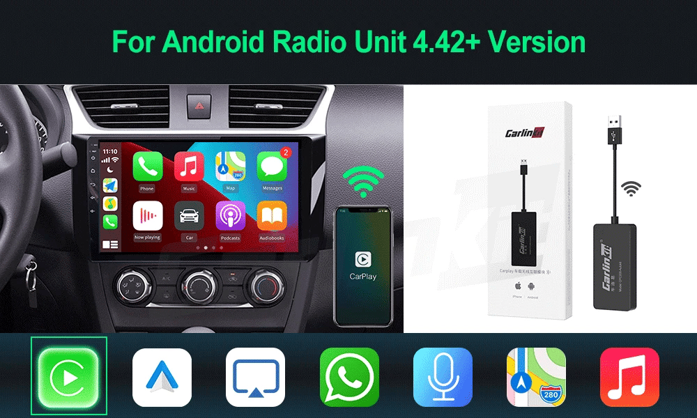 CarlinKit Wred & Wireless Android Auto & CarPlay Dongle Car USB Adapter For Aftermarket Android Car Radio Mirrorlink Split Sceen