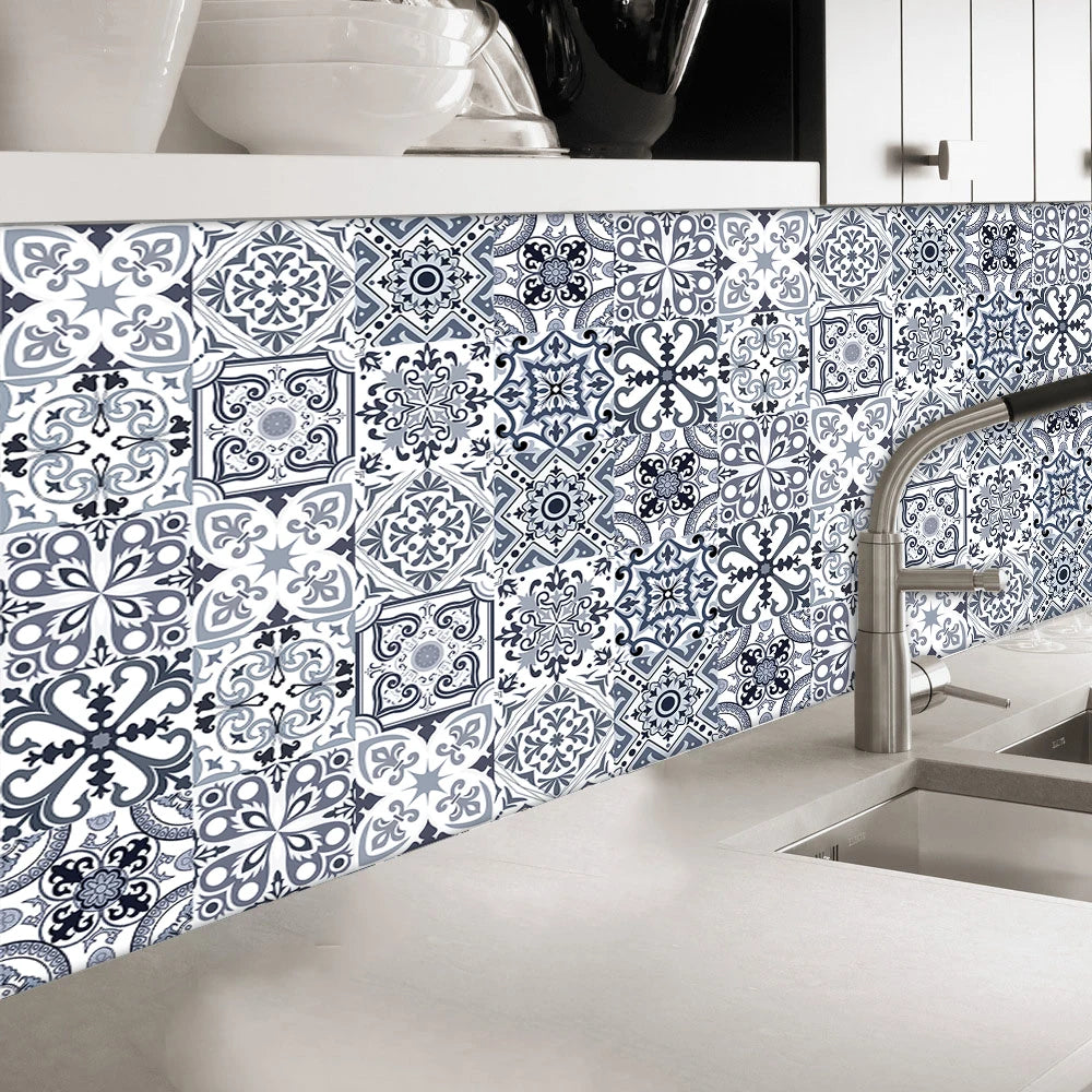 10pcs Blue &amp; Gray Matte Surface Wall Sticker Film For Tiles /Ground in Kitchen Backsplash Floor PVC Art Wallpaper Peel &amp; Stick