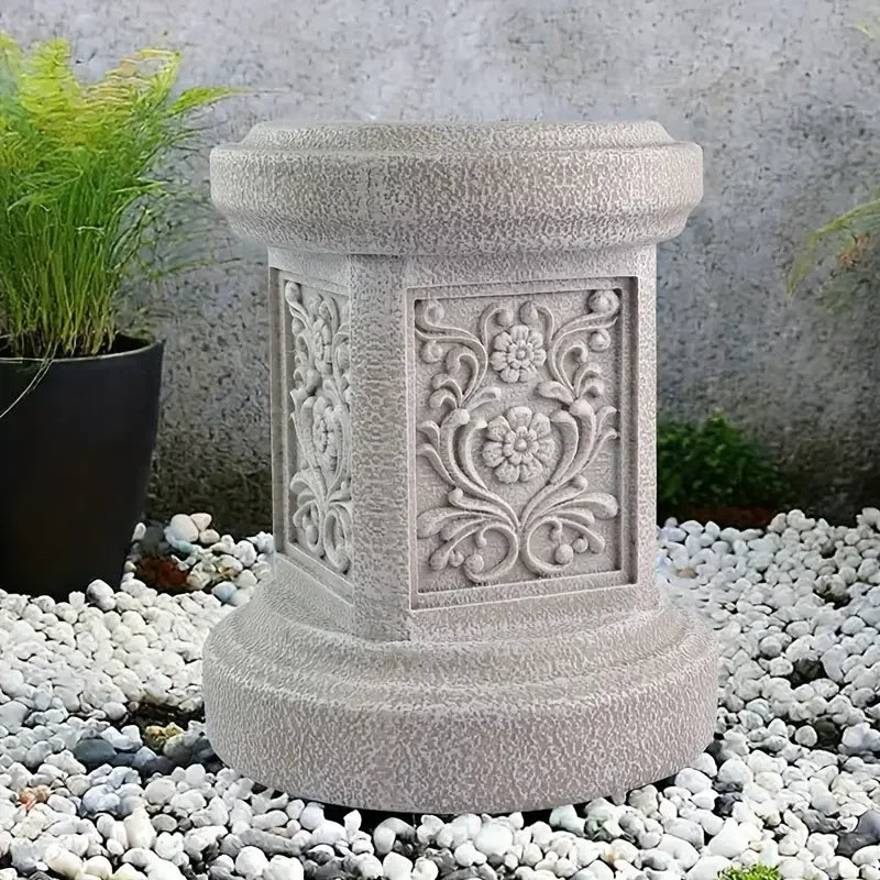Round Geometric Resin Garden Pedestal Sculpture Base Garden Outdoor Statue, Indoor Outdoor Sculptural Garden Plinth Base,