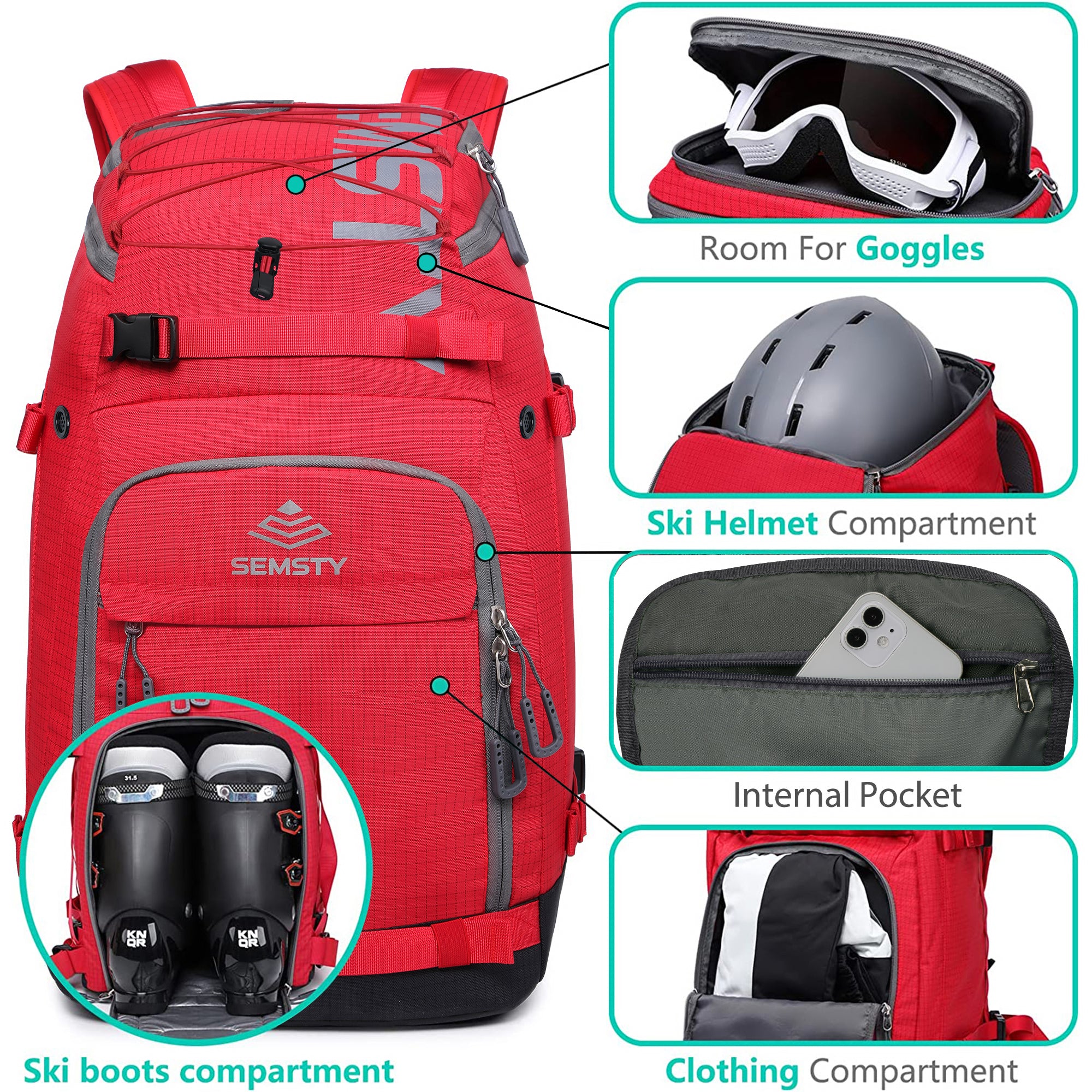 High quality large capacity snow backpack for men and women, with snowboard and snowboard suspension system, for outdoor skiing. 