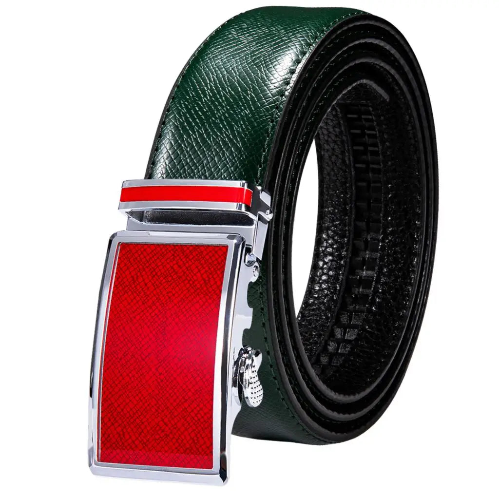 Men's Classy Blue Leather Belt, Automatic Buckle