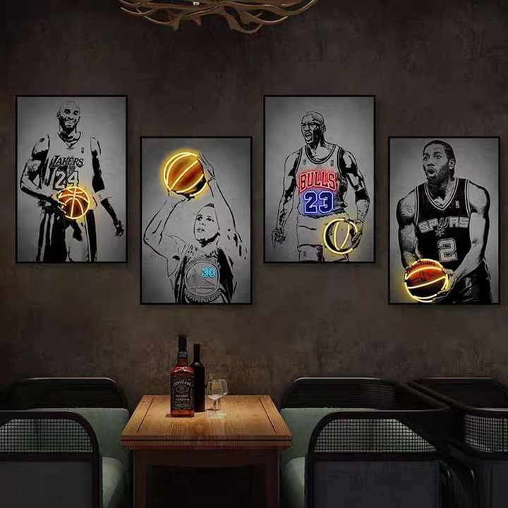 JZ Home Decor Print Artwork Canvas Athlete Poster Illuminated Painting Basketball 3D Wall Decor Modern Art Led 