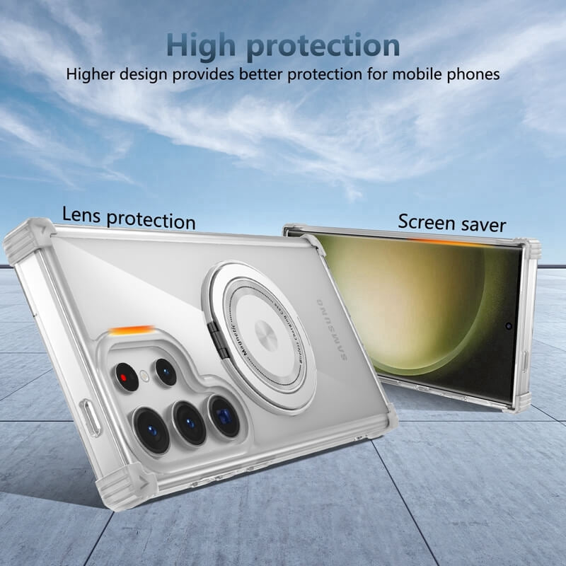 TPU+PC Magnetic Transparent Shockproof Phone Case with Stand, Mobile Phone Protection for Samsung S25 S24 S23 S22 S21 
