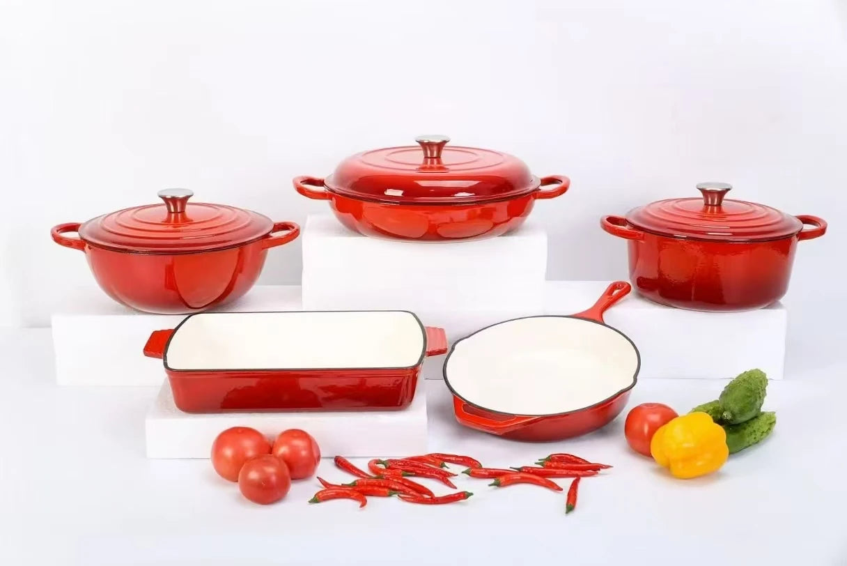 5-Piece Non-Stick Stone Enamel Cast Iron Pot and Pan Set for Family