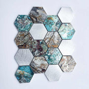 ALHEX107303 73mm hexagon aluminum mosaic tiles modern design for interior wall decoration bathroom kitchen living room 