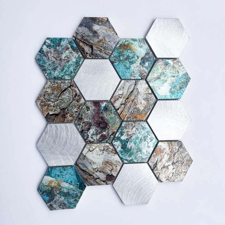 ALHEX107303 73mm hexagon aluminum mosaic tiles modern design for interior wall decoration bathroom kitchen living room 
