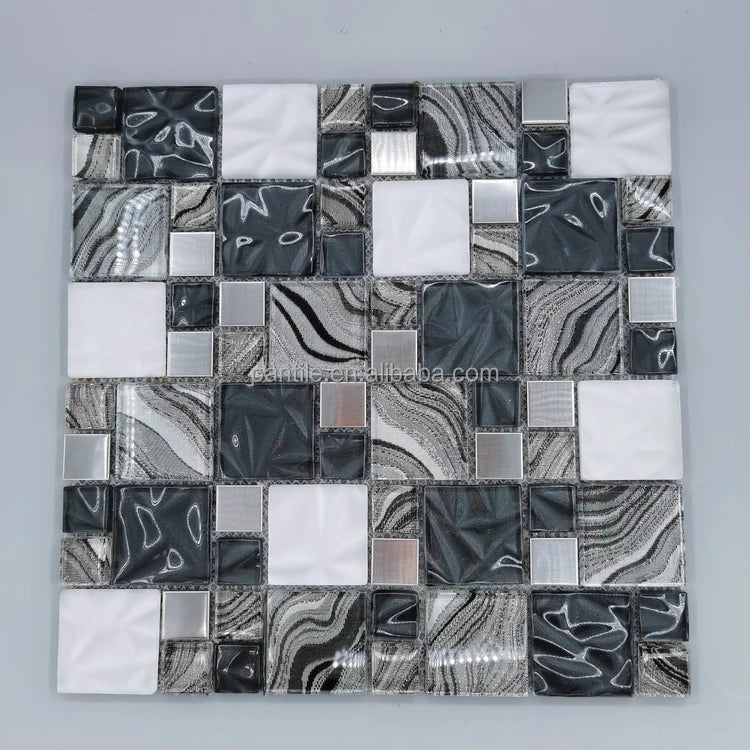 Glass White Blend Stria Mosaic Wall Tile Glass Tile Mosaic Mural Patterns Golden Glass Mosaic Mural for Bathroom Decor - Daisan Mart