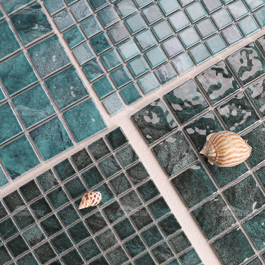 Bluwhale modern blue inkjet printed ceramic bathroom swimming pool mosaic tiles 48mmx48mm wholesale price made in China 