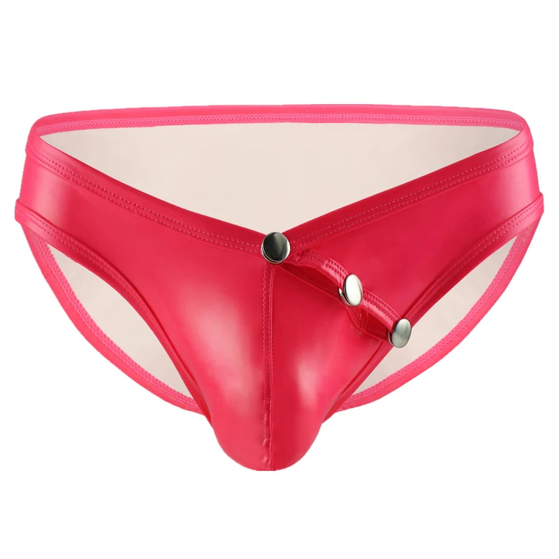 Men's Sexy Briefs Low Rise Glossy Leather Front Pockets