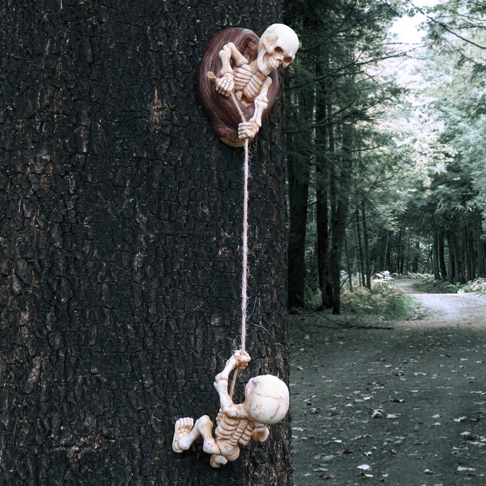 Halloween Themed Resin Skeleton Decor Outdoor Tree & Display Figurine Set Rope-Connected Art Mold for Crafting & Gifts