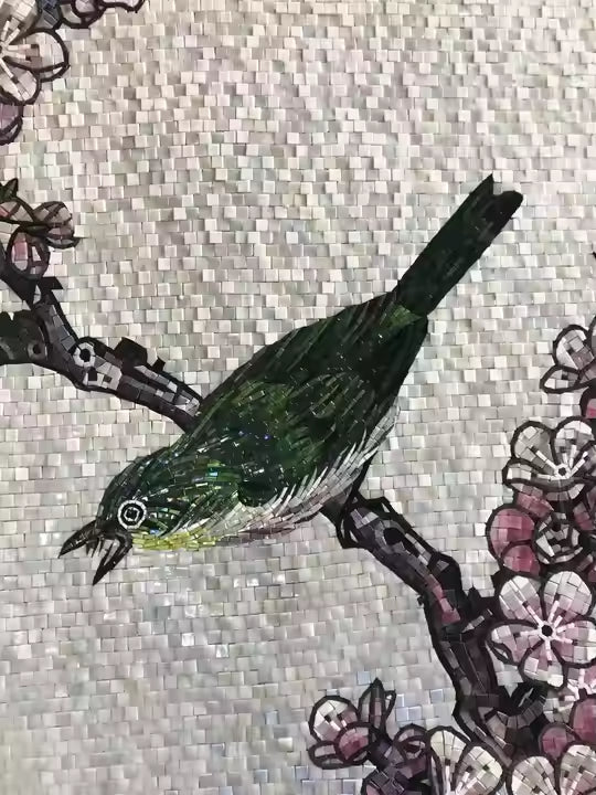 Custom Modern Flower and Bird Wall Mosaic 