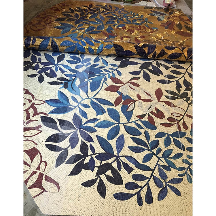 Modern Art Deco glass mosaic wall panel with leaf pattern 