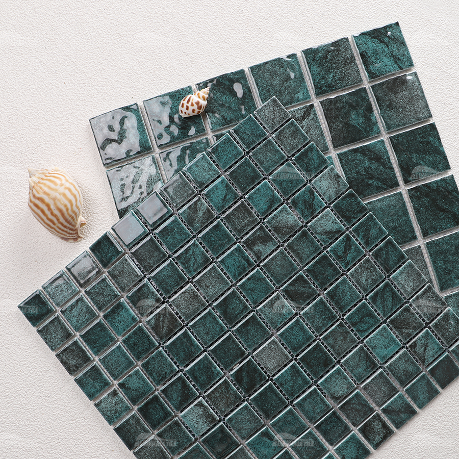 Bluwhale modern blue inkjet printed ceramic bathroom swimming pool mosaic tiles 48mmx48mm wholesale price made in China 