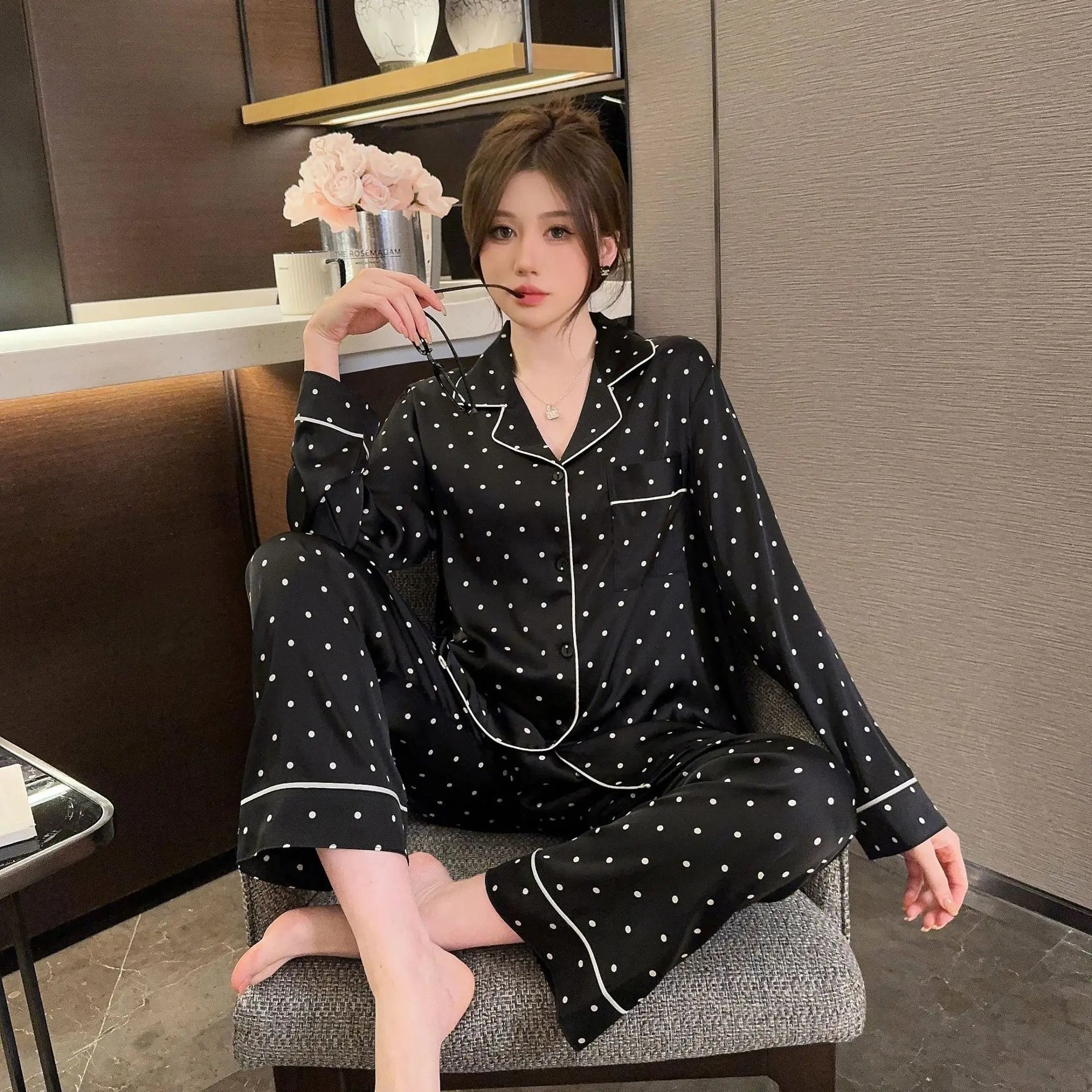 SamweStart 2024 high-end polka dot cold silk pajamas