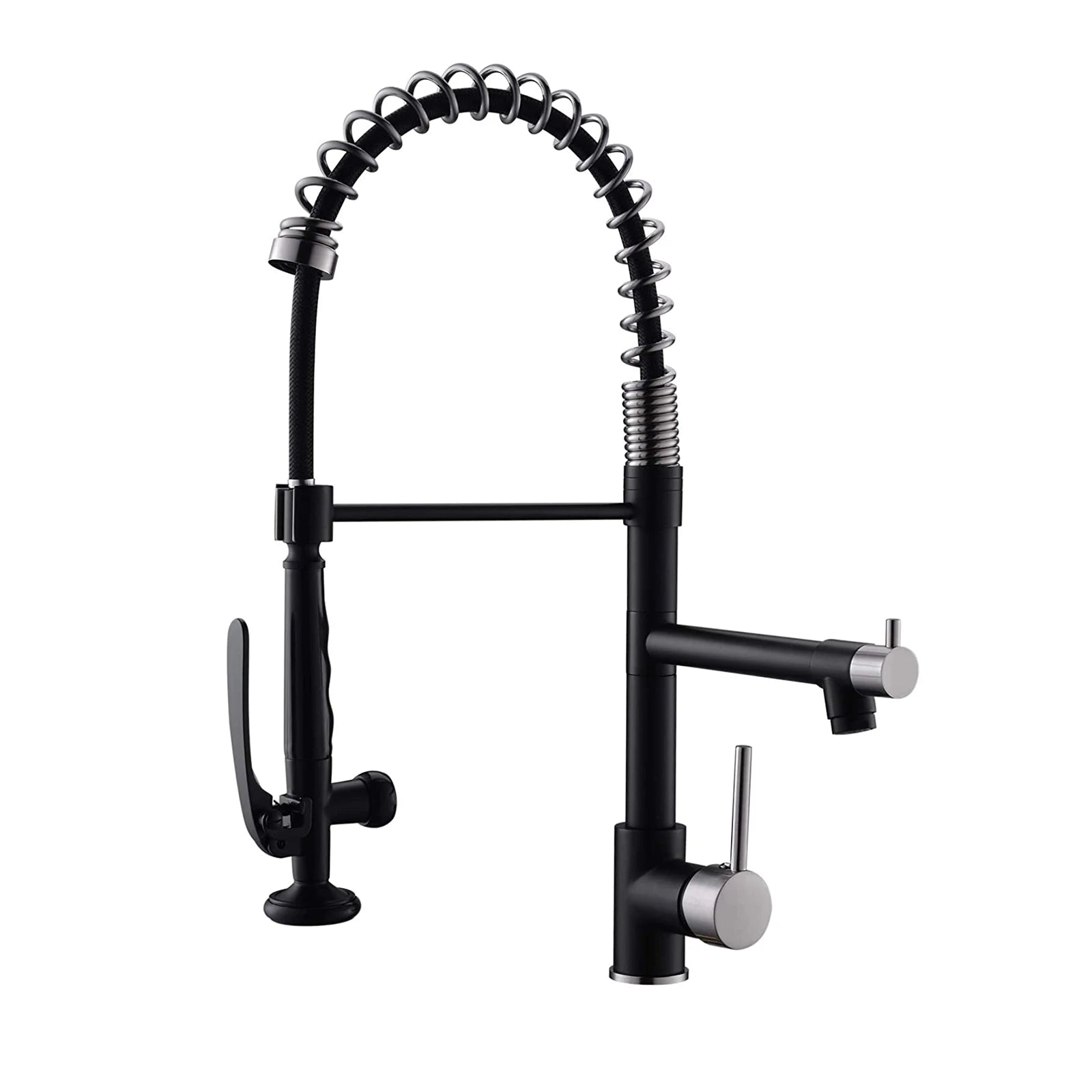 Commercial Modern Black Pull Down Double Outlet European Gourmet Kitchen Led Water Faucet With Plate
