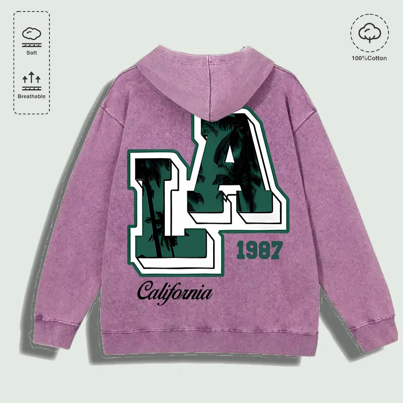 Áo Hoodie Cotton Họa Tiết Cây Cọ LA 1987, Đa Sắc Màu - Daisan Mart