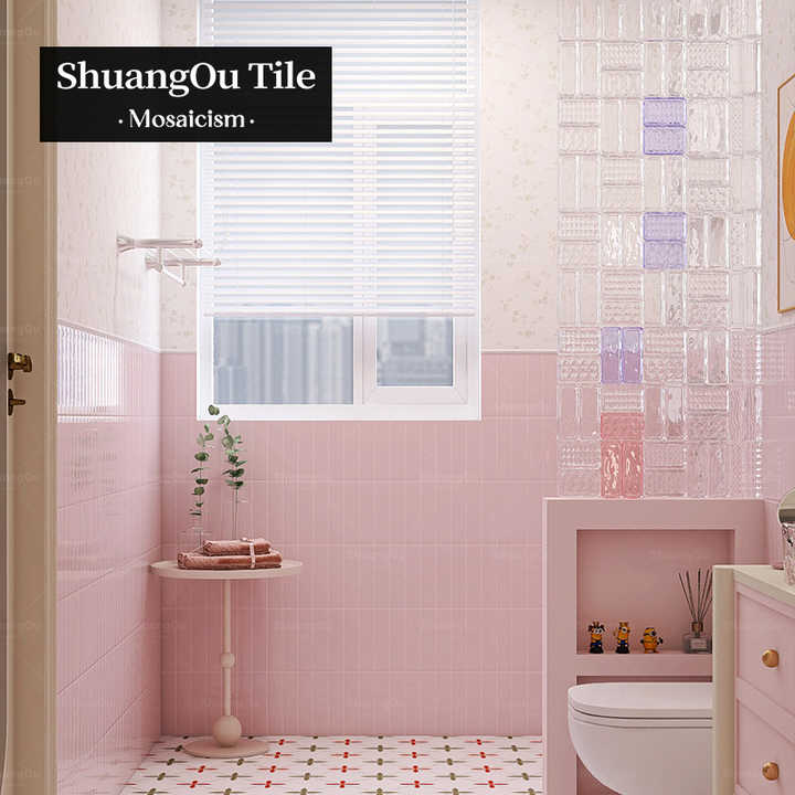 China factory pink glitter glass mosaic tile glazed mosaic tile for villa kitchen bar hotel restaurant bathroom shower room 