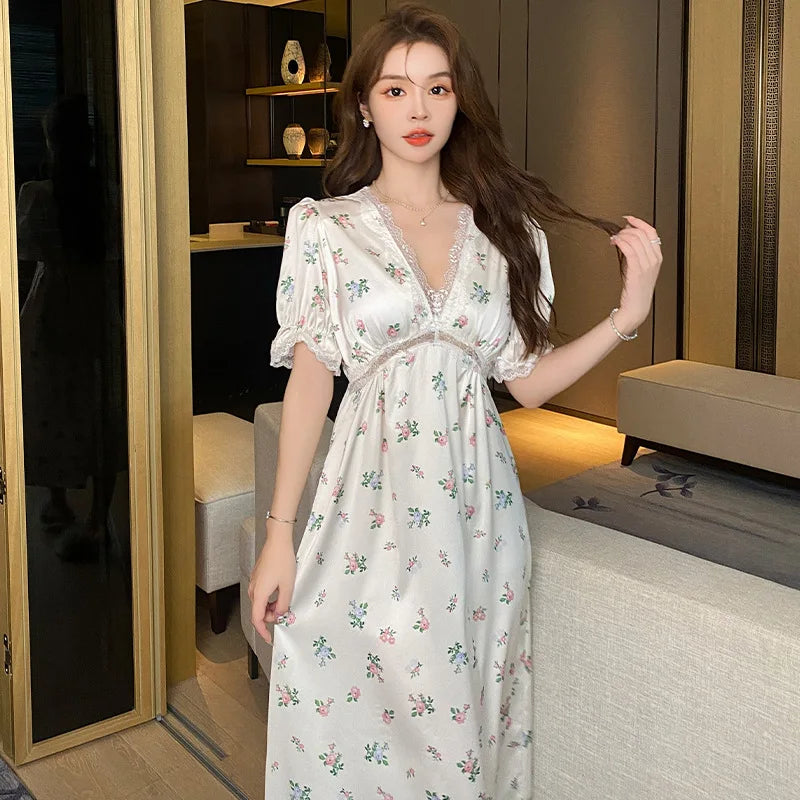 SAMWESTART Sweet and Cool Floral Summer Silk Nightgown