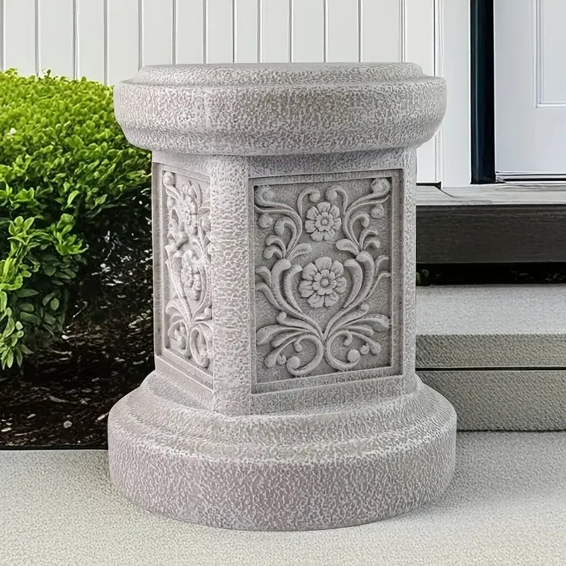 Round Geometric Resin Garden Pedestal Sculpture Base Garden Outdoor Statue, Indoor Outdoor Sculptural Garden Plinth Base,
