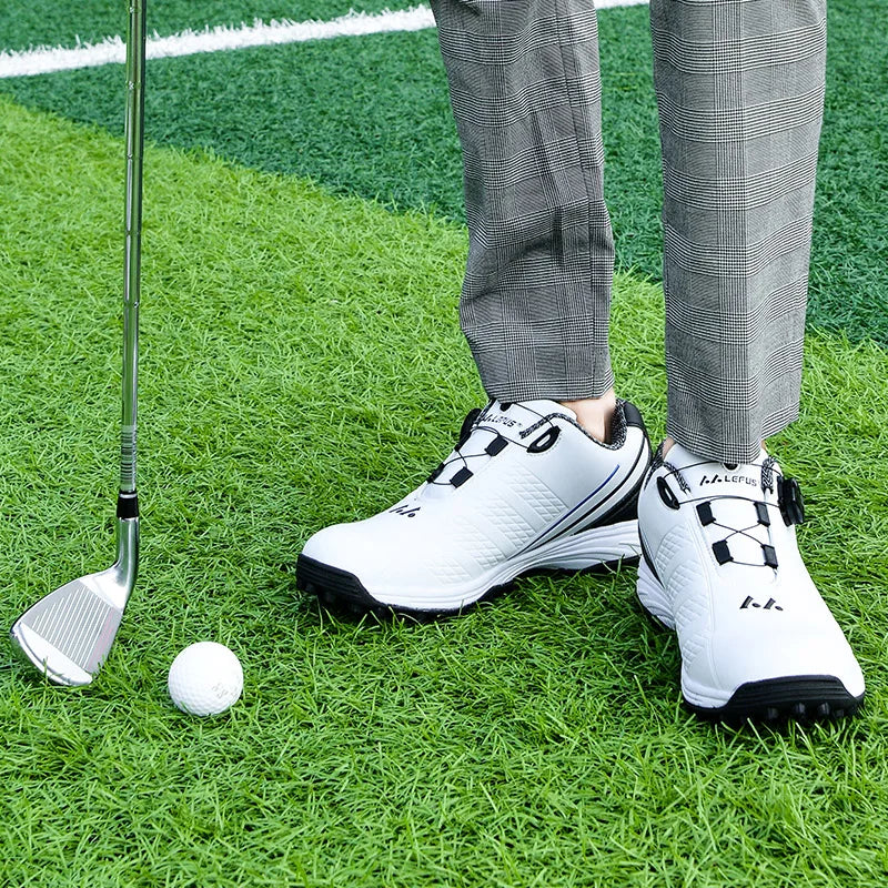 Men's and Women's Waterproof Leather Golf Shoes with Sports Drawstring