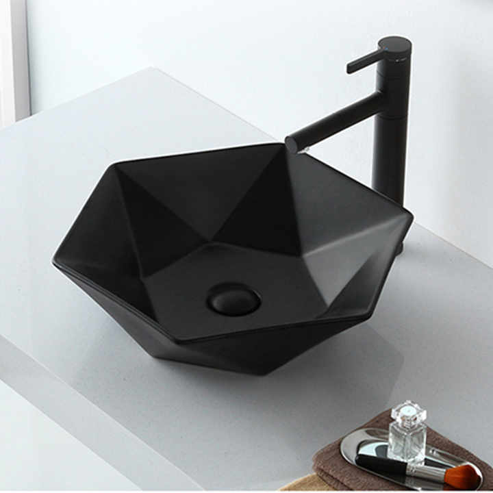 Modern Matte Black Ceramic Wash Hand Cabinet with Drain for Hotel and Home Use 