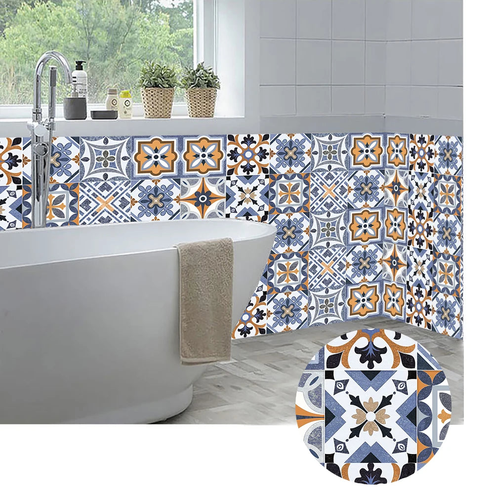 10pcs Blue &amp; Gray Matte Surface Wall Sticker Film For Tiles /Ground in Kitchen Backsplash Floor PVC Art Wallpaper Peel &amp; Stick