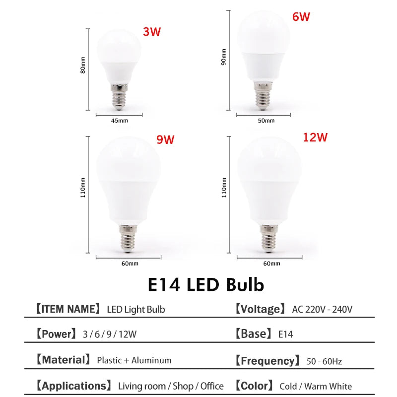 E27 Energy Saving LED Bulbs with Multiple Powers