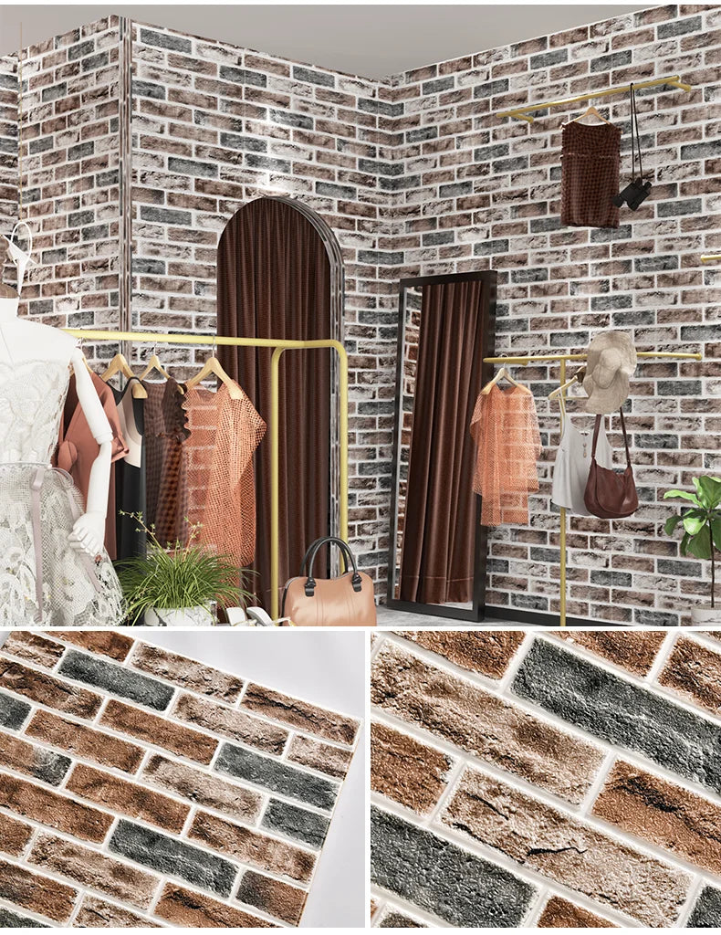 Wallpaper self-adhesive 3D three-dimensional wall stickers wall soft package shop decoration wall skirt wall board red brick