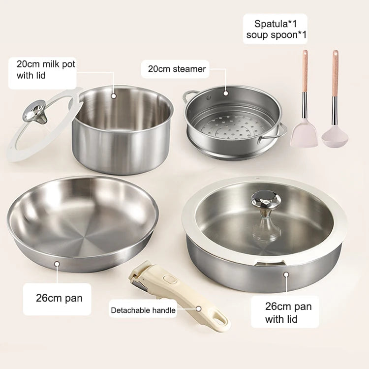 Bộ Nồi Inox 316 Kèm Xửng, Tay Cầm Tháo Rời Tiện Lợi