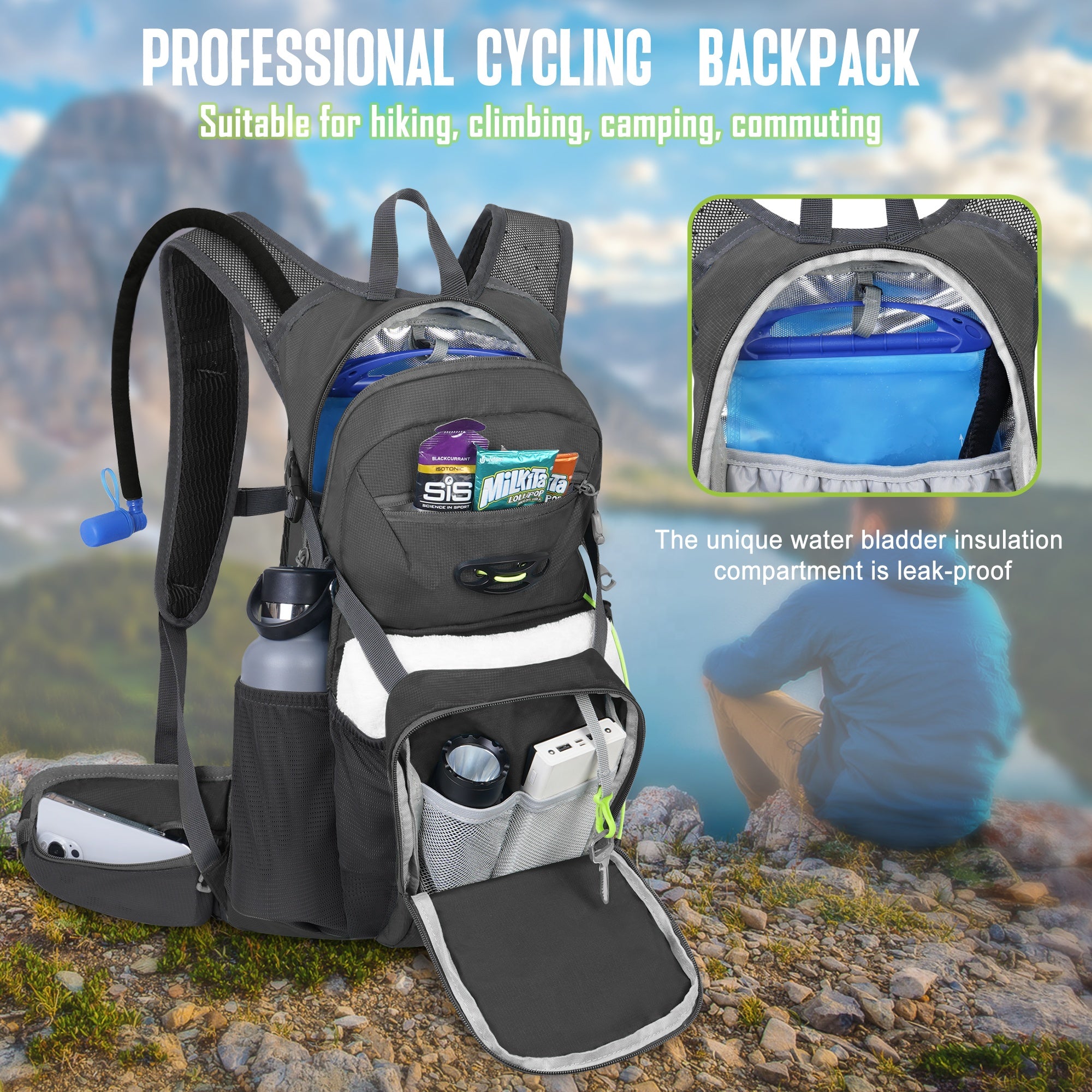 Branded 15 Liter Cycling Backpack Outdoor Fashion Waterproof Running Hydration Bag for Hiking 