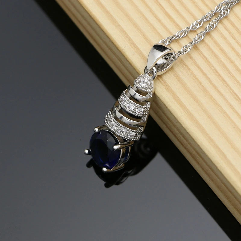 Bộ Trang Sức Bạc 925 Sapphire Xanh & Topaz Trắng