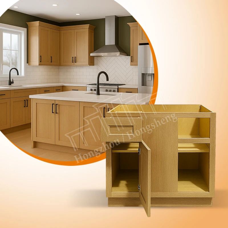 Modern White Oak L-Shaped Corner Kitchen Cabinet 36/42 Inch