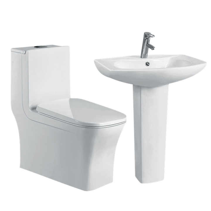 Modern design one-piece ceramic sanitary ware set including white ceramic toilet and wash basin