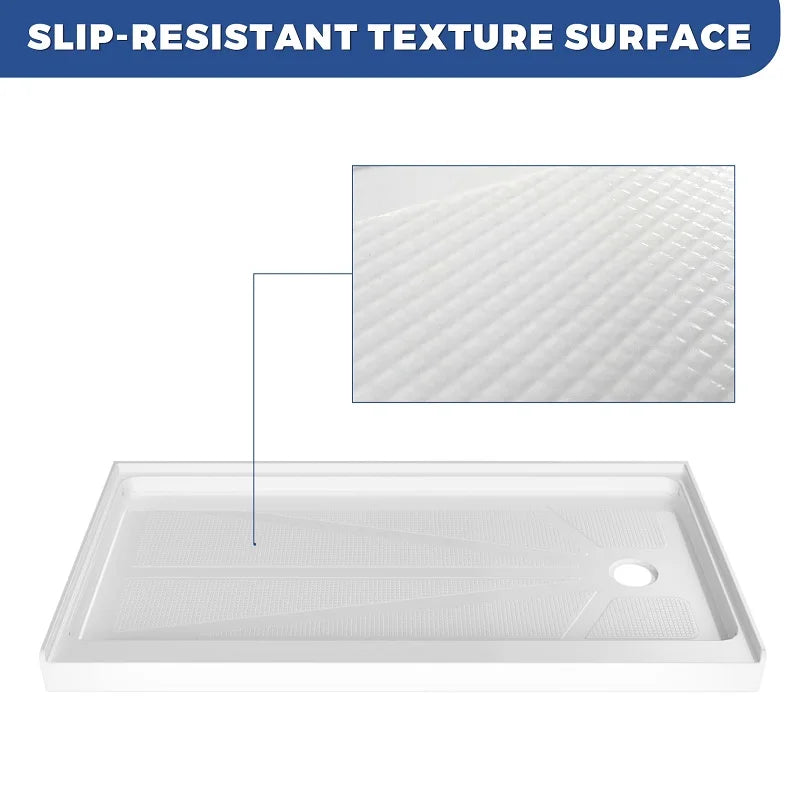 Bathroom Non-Slip Texture Right Drain Acrylic Rectangle Shape Single Threshold Shower Tray