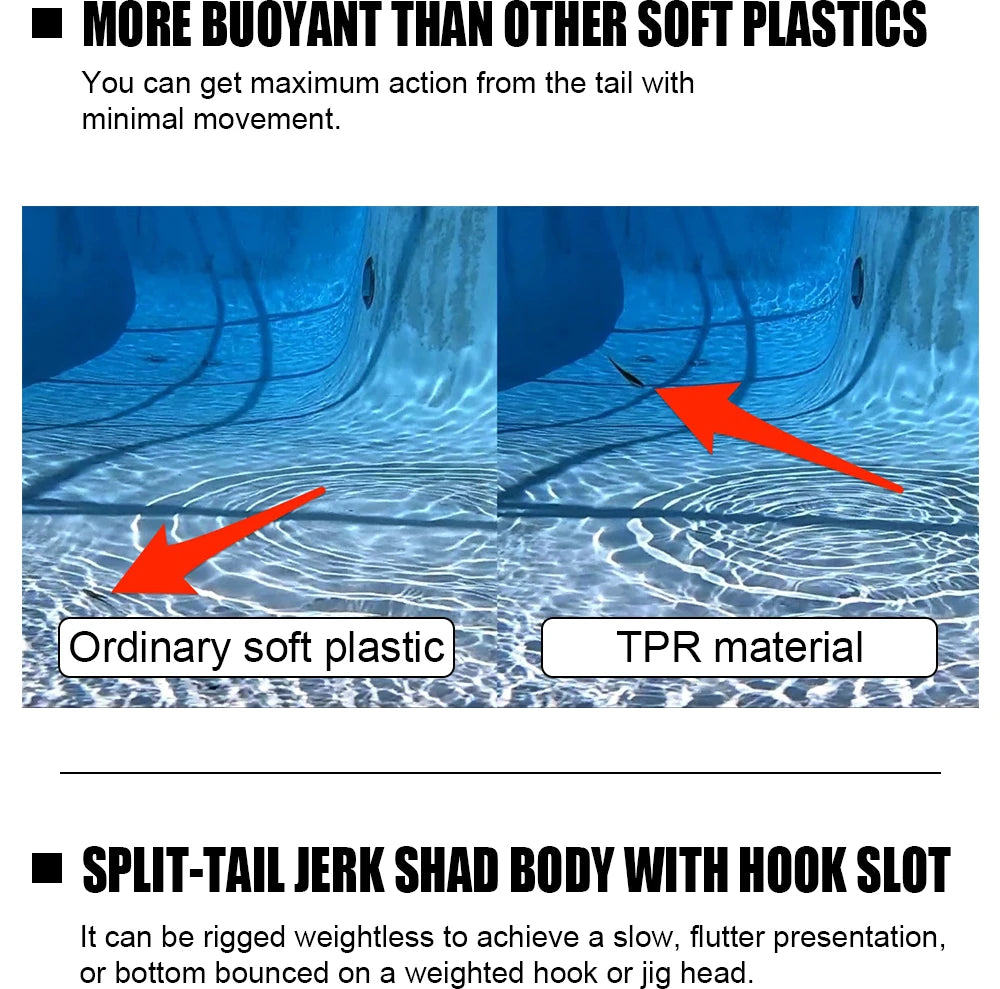 Rosewood Jerk Shad TPR Floating Soft Bait Fishing Lure Drop Shot Jerk Bait Minnow Use Jighead For Sea Fishing Perch Zander Bass