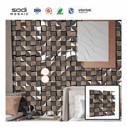 3D square stainless steel metal mosaic tiles with classic bright pattern for wall decoration of bedroom, kitchen, bathroom, hotel 